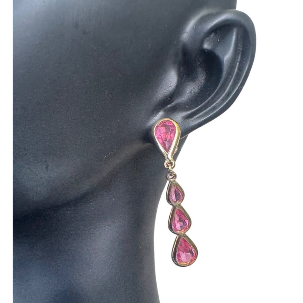 Vintage Monet Gold-Tone Pink Teardrop Dangle Earrings